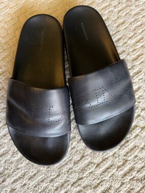AllSaints Black Leather Slide Sandals